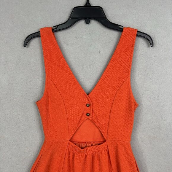 Anthropologie Maeve Dress Womens 8 Orange Textured Pockets V Neck Boho Summer - Picture 9 of 15